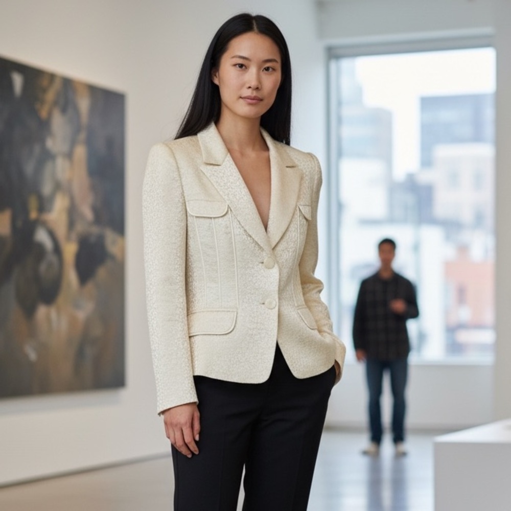 Max Nugus Haute Couture Cream Textured Blazer